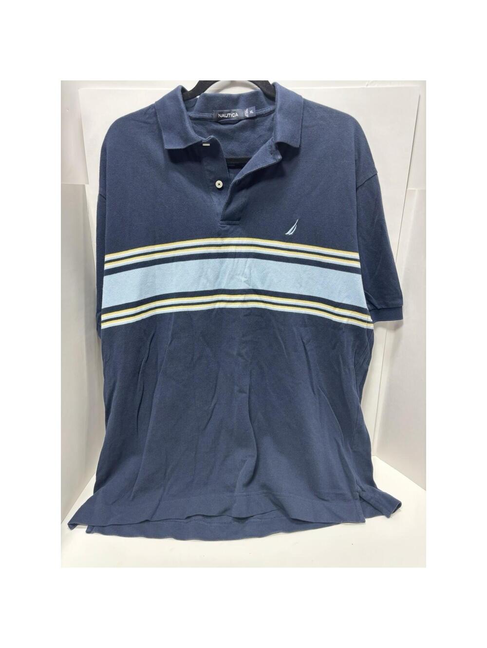 Nautica XL Men’s Blue Striped Polo Shirt Classic Fit Short Sleeve Casual Top